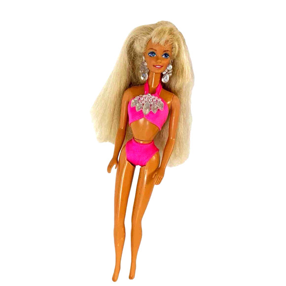 Mattel Barbie Doll Sun Jewel Blonde Blue Eyes Bendable Legs Tan Skin Earrings - Picture 1 of 8